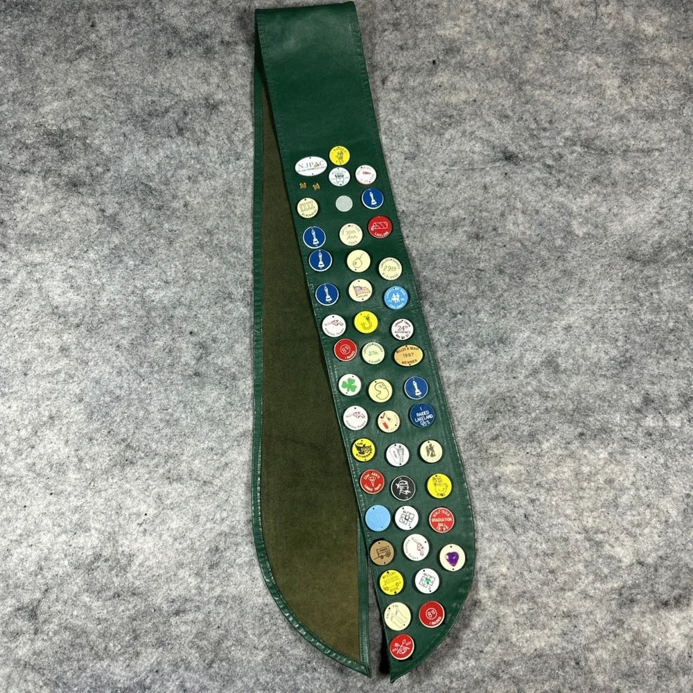 Vtg Dance Club Merit Sash‎ Green Pleather 46 Merit Badges Outdoors 90s